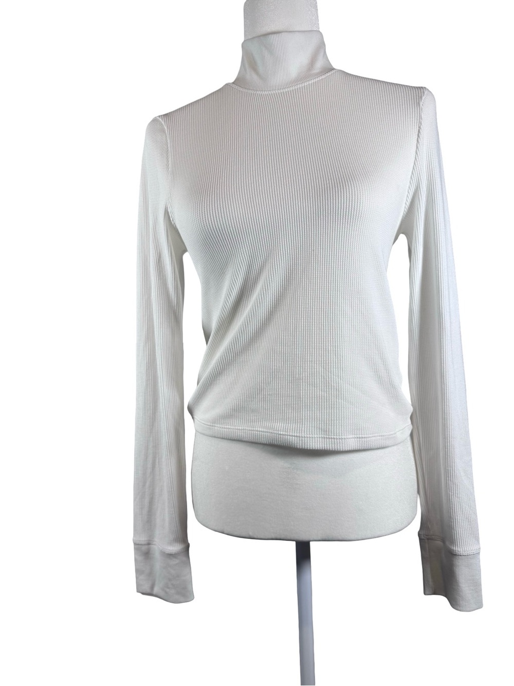 American Eagle Outfitters White Ribbed Turtleneck Short Sleeve Top